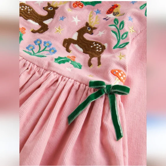 Pink Reindeer Cord Embroidered Party Dress - Picture 2 of 3